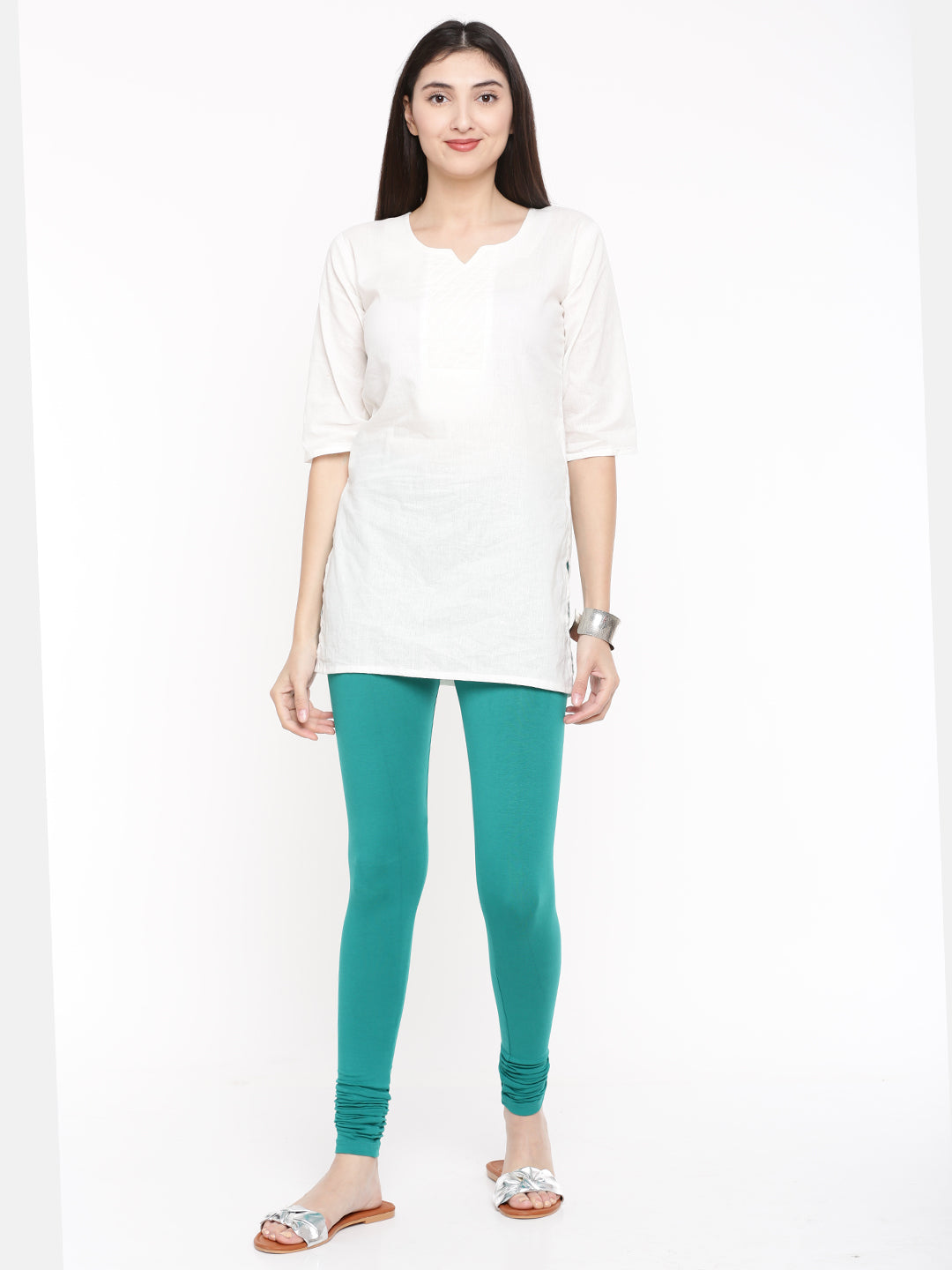 De Moza Ladies Churidar Leggings Solid Lycra Sea Green