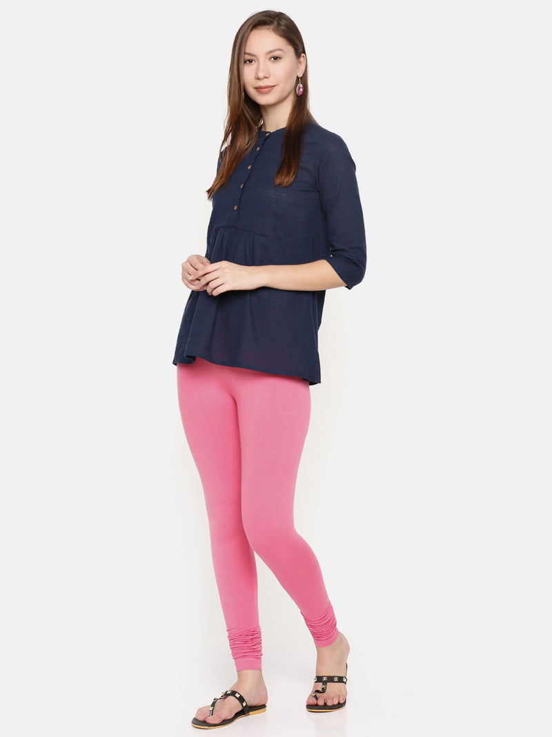 De Moza Ladies Churidar Leggings Solid Lycra Rani Pink