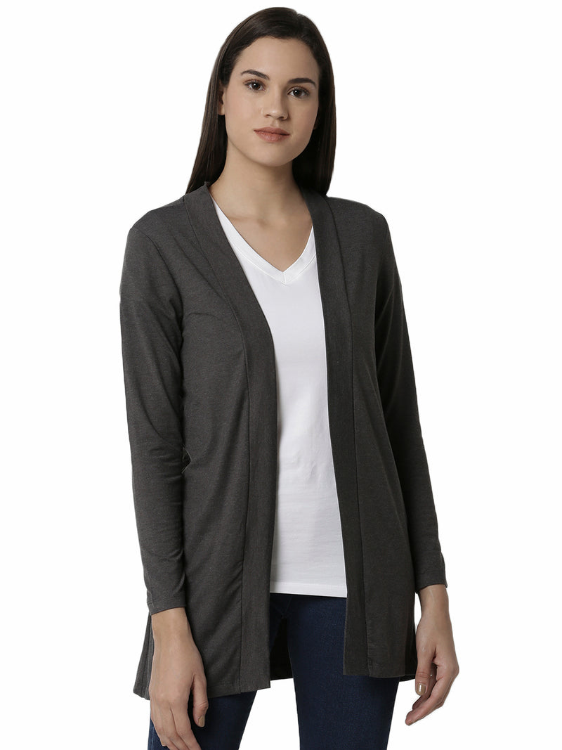 De Moza Ladies Long Length Shrug Anthra Melange