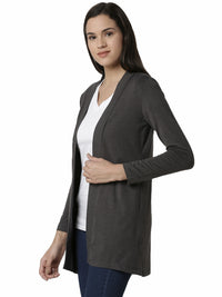 De Moza Ladies Long Length Shrug Anthra Melange