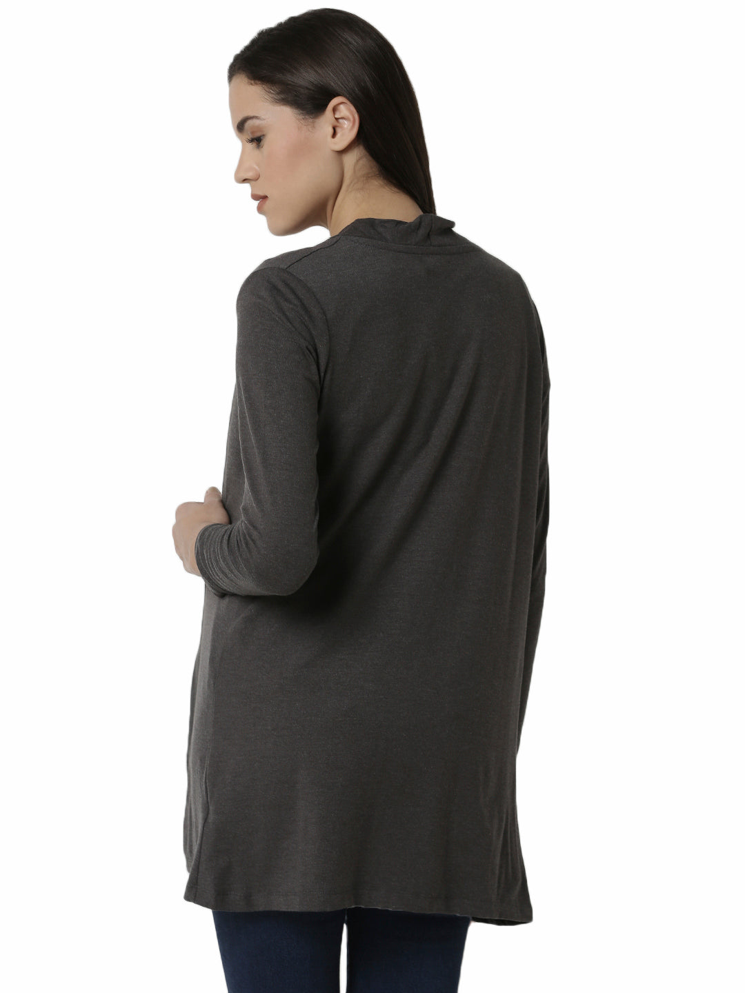 De Moza Ladies Long Length Shrug Anthra Melange