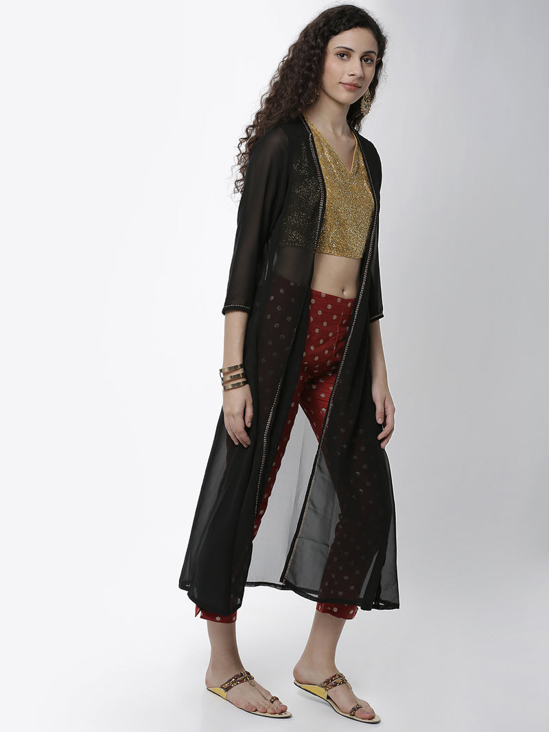 De Moza Women's Knee Length Shrug All Over Print Black - De Moza (4461737279551)