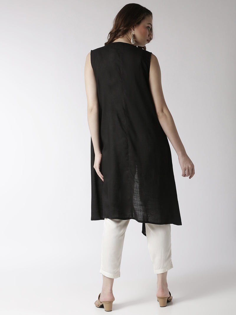 De Moza Women's Sleeveless Shrug Solid Rayon Black - De Moza (4470437380159)
