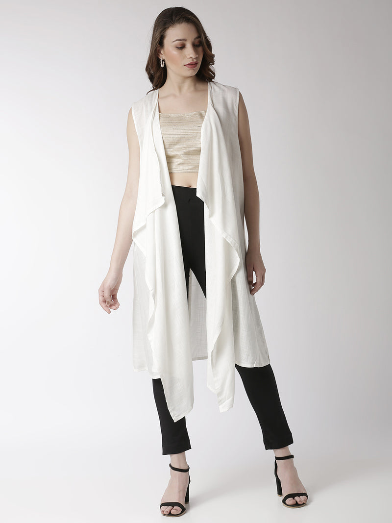 De Moza Women's Sleeveless Shrug Solid Rayon Offwhite - De Moza (4470437347391)
