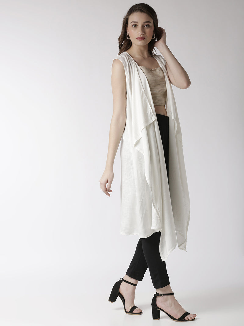 De Moza Women's Sleeveless Shrug Solid Rayon Offwhite - De Moza (4470437347391)