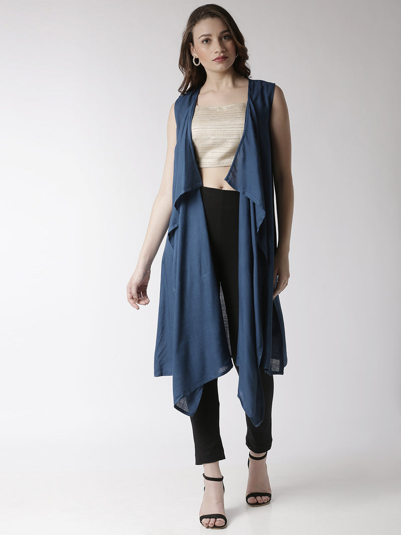 De Moza Women's Sleeveless Shrug Solid Rayon Indigo Blue - De Moza (4470437412927)