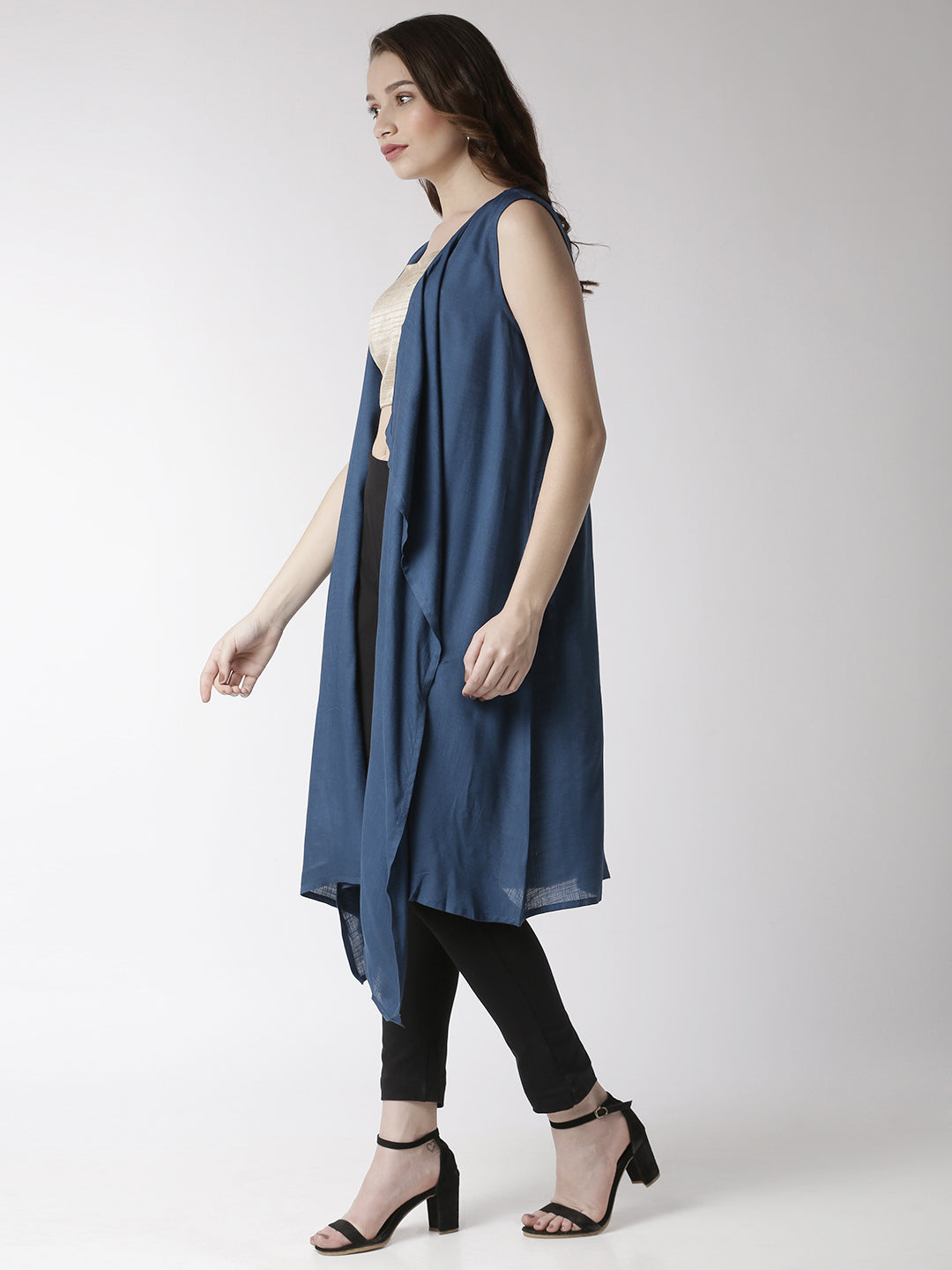 De Moza Women's Sleeveless Shrug Solid Rayon Indigo Blue - De Moza (4470437412927)