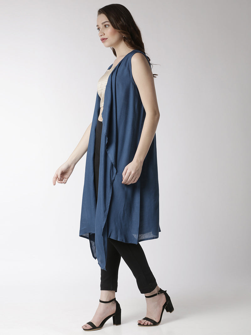 De Moza Women's Sleeveless Shrug Solid Rayon Indigo Blue - De Moza (4470437412927)