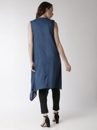 De Moza Women's Sleeveless Shrug Solid Rayon Indigo Blue - De Moza (4470437412927)