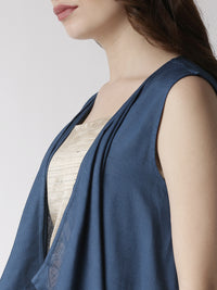 De Moza Women's Sleeveless Shrug Solid Rayon Indigo Blue - De Moza (4470437412927)