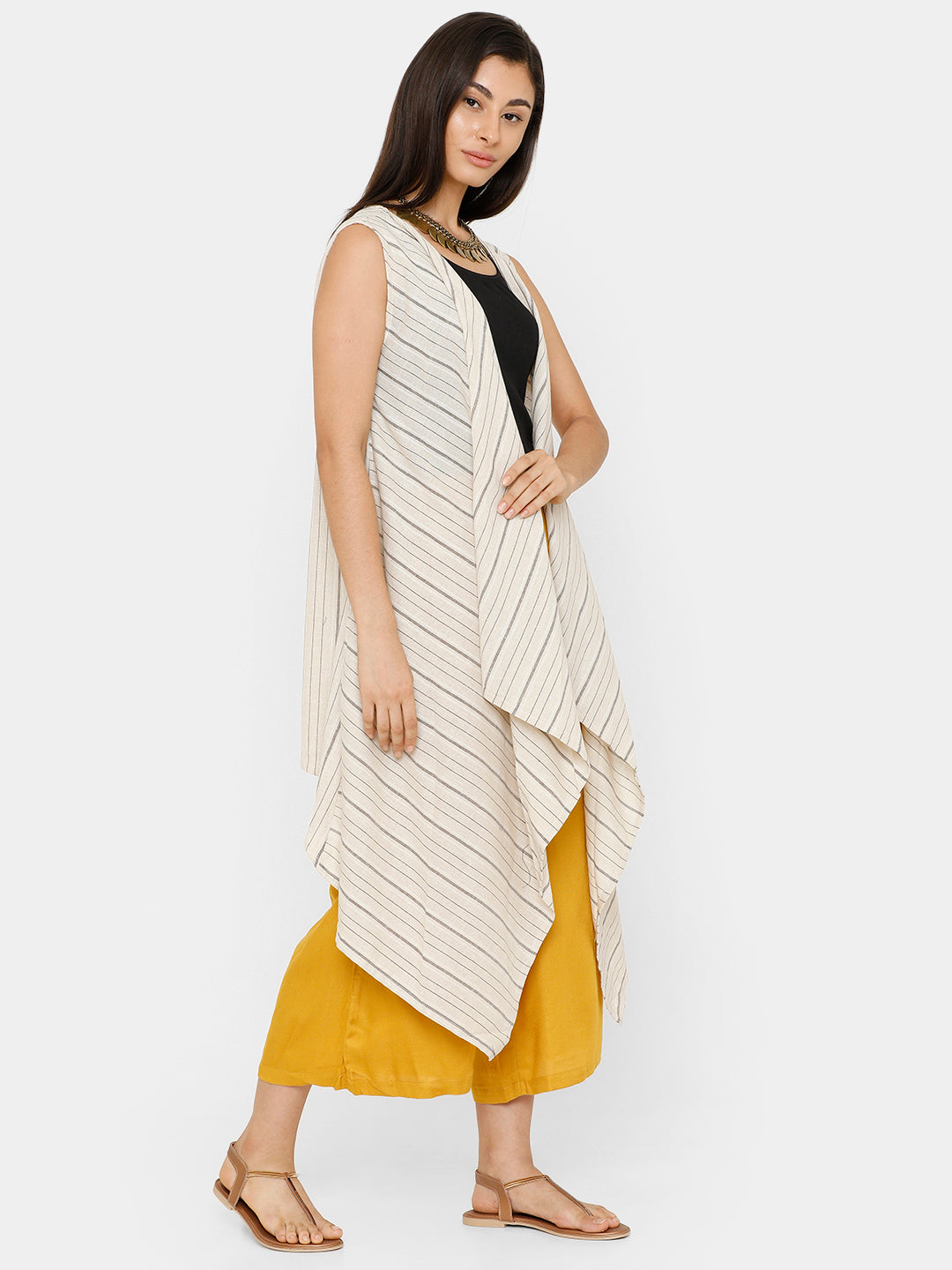 De Moza women's Sleeveless Shrug Yarn Dyed Cotton Offwhite - De Moza (4704708984895)