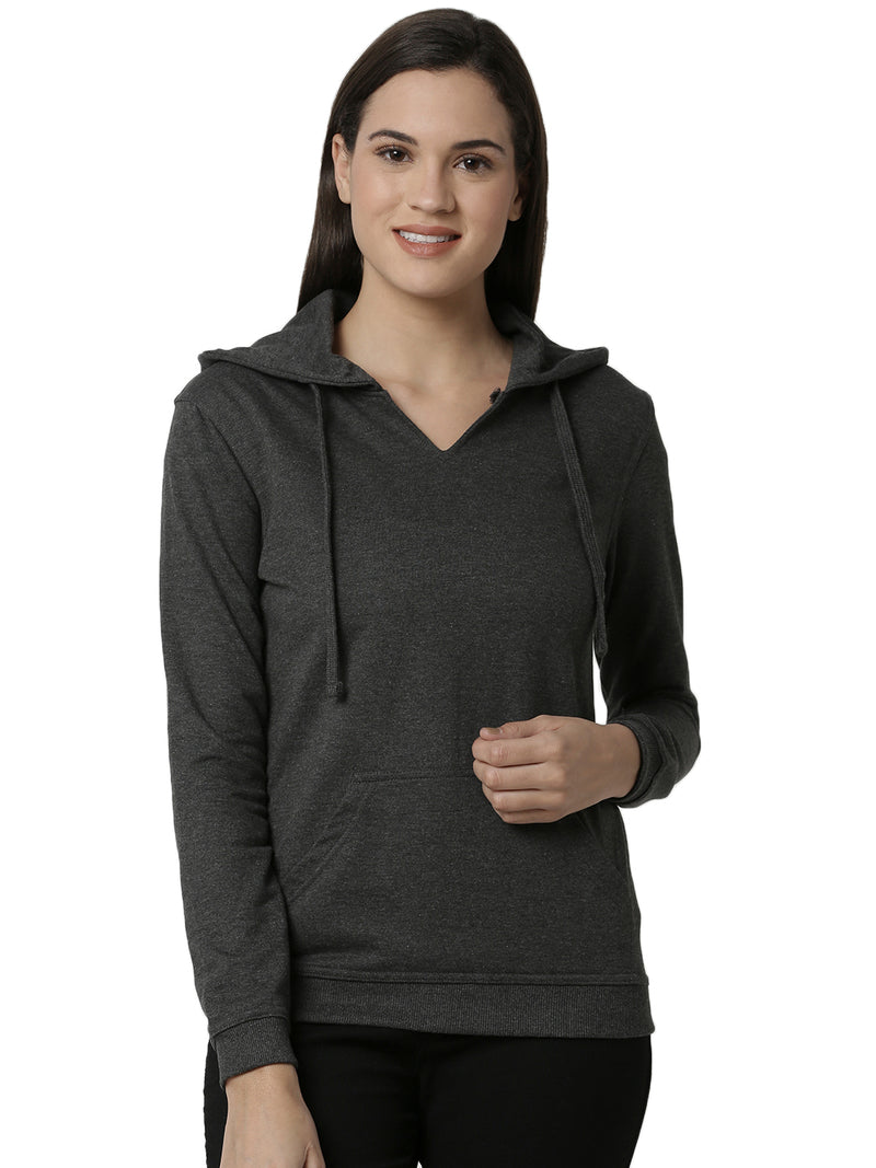 De Moza Women's HD Full Sleeve Sweat Shirt All Over Print Cotton Anthra Melange - De Moza (4461737345087)