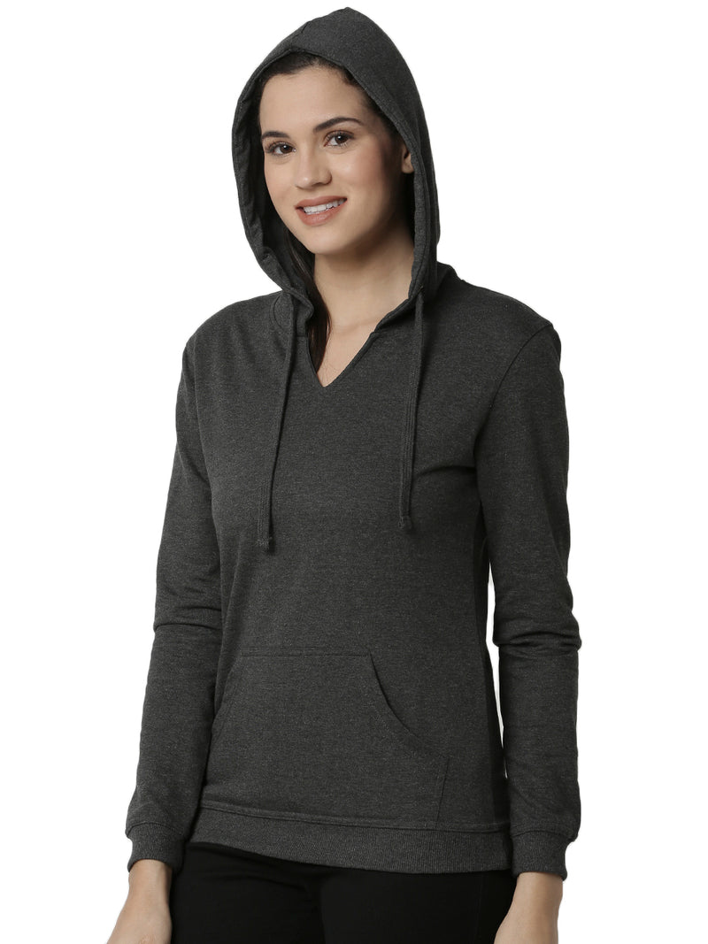 De Moza Women's HD Full Sleeve Sweat Shirt All Over Print Cotton Anthra Melange - De Moza (4461737345087)