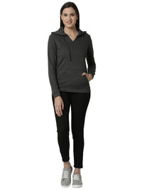 De Moza Women's HD Full Sleeve Sweat Shirt All Over Print Cotton Anthra Melange - De Moza (4461737345087)