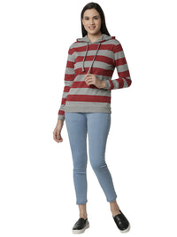 De Moza Ladies Printed Grey Melange Sweat shirt - De Moza (4383344001087)
