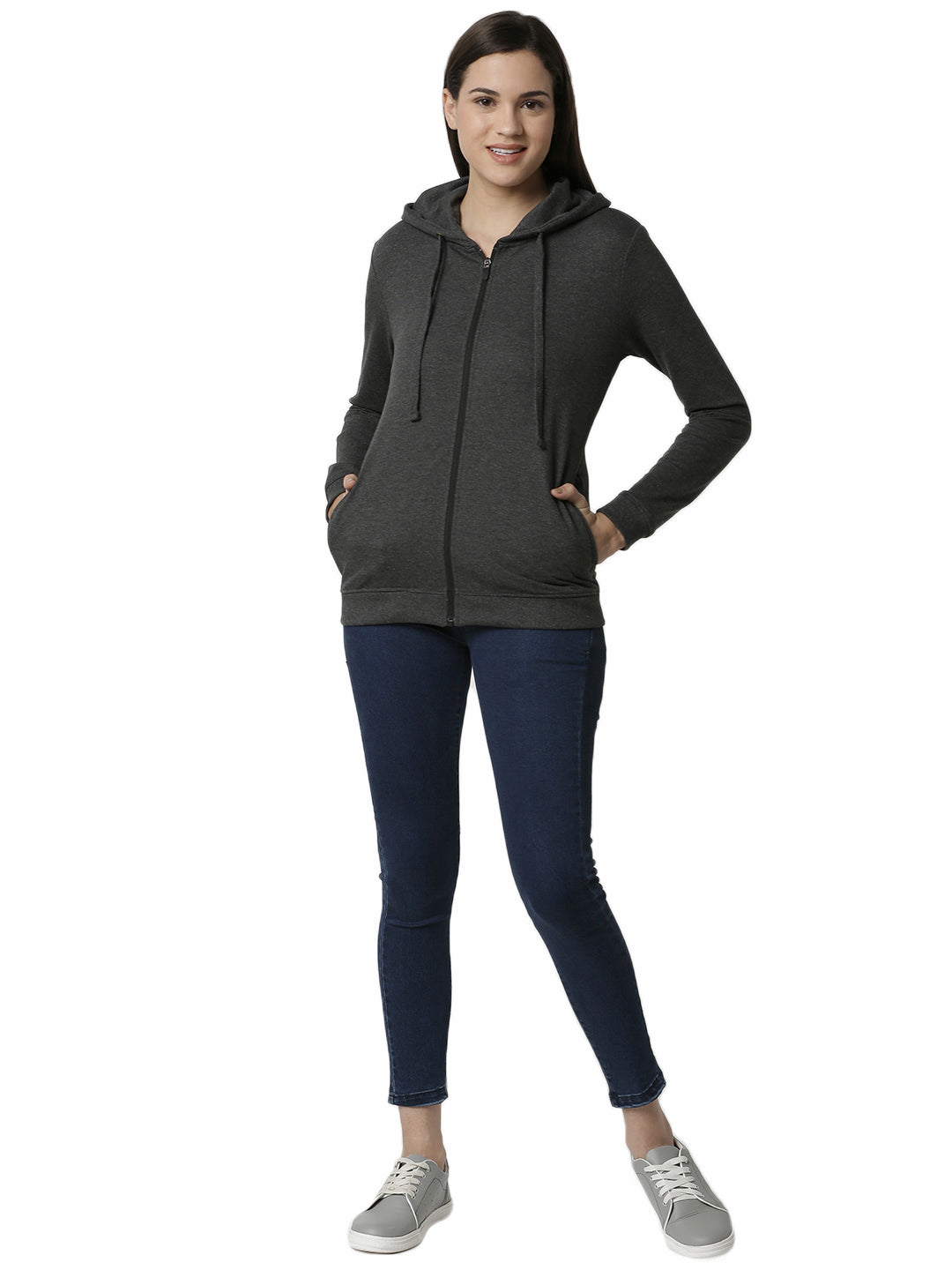 De Moza Ladies Anthra Melange Sweat shirt - De Moza (4383218171967)