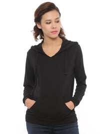 De Moza Women's Hooded Sweat Shirt Solid Cotton Black - De Moza (4465228251199)