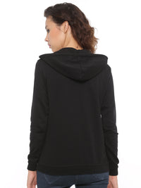 De Moza Women's Hooded Sweat Shirt Solid Cotton Black - De Moza (4465228251199)
