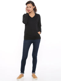 De Moza Women's Hooded Sweat Shirt Solid Cotton Black - De Moza (4465228251199)