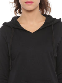 De Moza Women's Hooded Sweat Shirt Solid Cotton Black - De Moza (4465228251199)