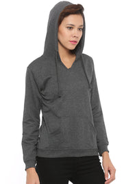 De Moza Women's Hooded Sweat Shirt Solid Cotton Melange Anthra Melange - De Moza (4465228316735)