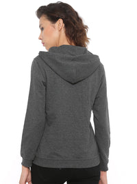 De Moza Women's Hooded Sweat Shirt Solid Cotton Melange Anthra Melange - De Moza (4465228316735)