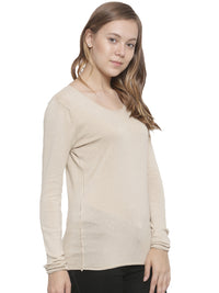 De Moza Women's Sweater Round Neck Full Sleeve Solid Cotton Beige - De Moza (4465241915455)