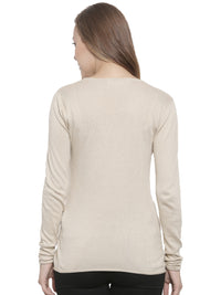 De Moza Women's Sweater Round Neck Full Sleeve Solid Cotton Beige - De Moza (4465241915455)