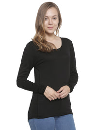 De Moza Women's Sweater Round Neck Full Sleeve Solid Cotton Black - De Moza (4465241817151)