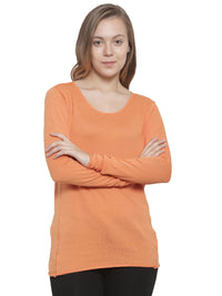 De Moza Women's Sweater Round Neck Full Sleeve Solid Cotton Orange - De Moza (4465241882687)