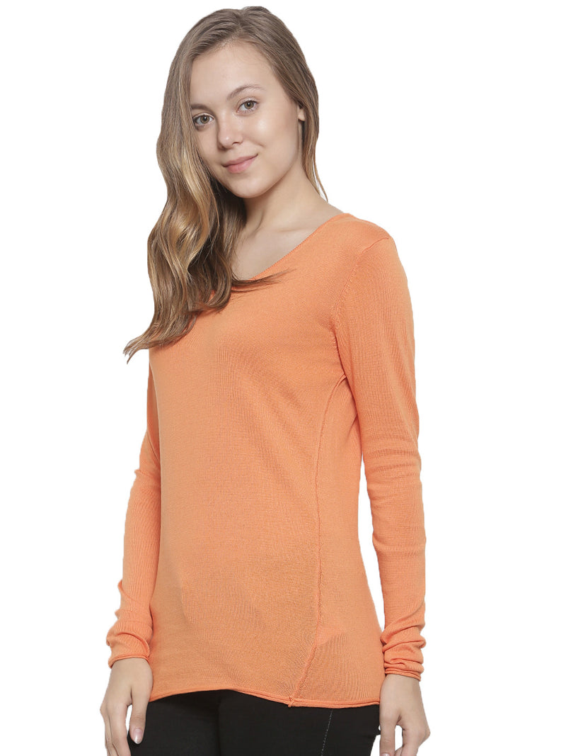 De Moza Women's Sweater Round Neck Full Sleeve Solid Cotton Orange - De Moza (4465241882687)