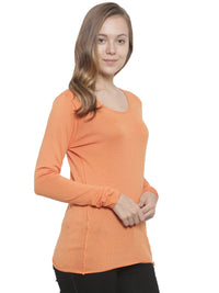 De Moza Women's Sweater Round Neck Full Sleeve Solid Cotton Orange - De Moza (4465241882687)