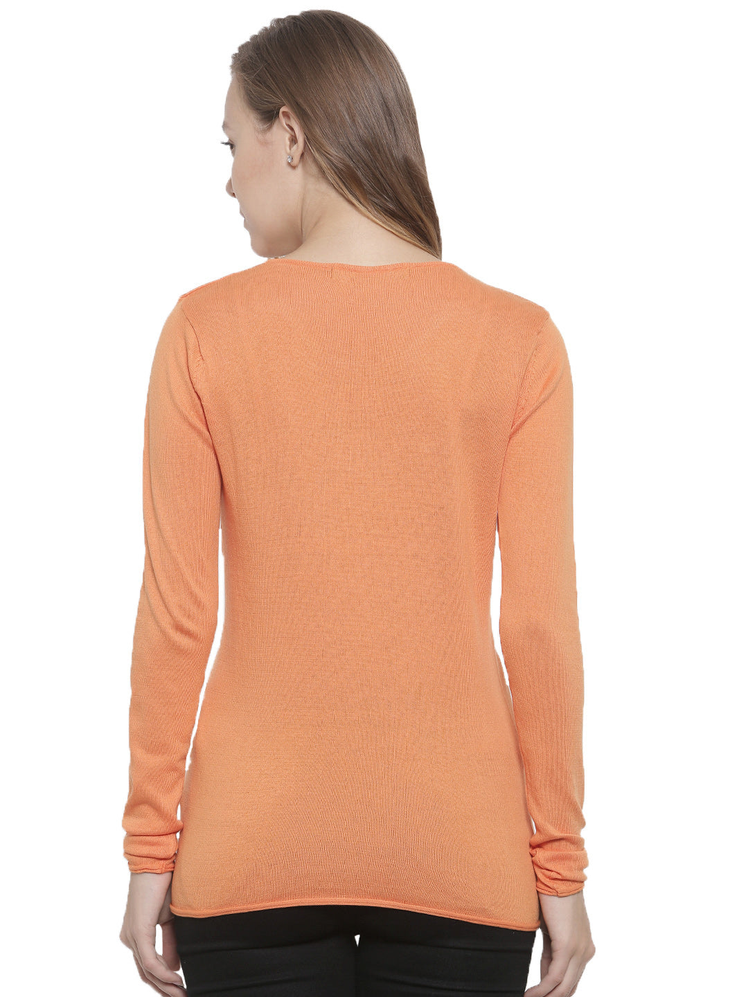 De Moza Women's Sweater Round Neck Full Sleeve Solid Cotton Orange - De Moza (4465241882687)