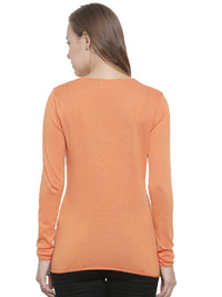 De Moza Women's Sweater Round Neck Full Sleeve Solid Cotton Orange - De Moza (4465241882687)
