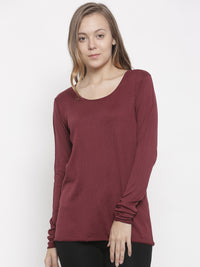De Moza Women's Sweater Round Neck Full Sleeve Solid Cotton Wine - De Moza (4465242046527)