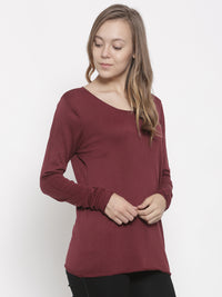 De Moza Women's Sweater Round Neck Full Sleeve Solid Cotton Wine - De Moza (4465242046527)