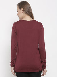 De Moza Women's Sweater Round Neck Full Sleeve Solid Cotton Wine - De Moza (4465242046527)