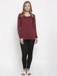 De Moza Women's Sweater Round Neck Full Sleeve Solid Cotton Wine - De Moza (4465242046527)