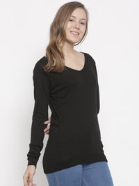 De Moza Women's Sweater V-Neck Full Sleeve Solid Cotton Black - De Moza (4465242079295)