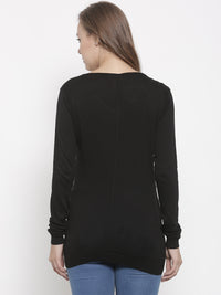 De Moza Women's Sweater V-Neck Full Sleeve Solid Cotton Black - De Moza (4465242079295)