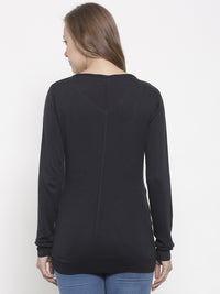 De Moza Women's Sweater V-Neck Full Sleeve Solid Cotton Navy Blue - De Moza (4465242112063)