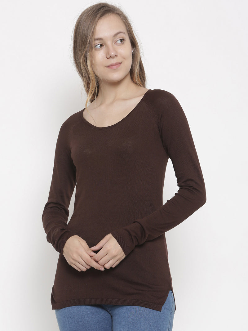 De Moza Women's Sweater Round Neck Raglan Sleeve Solid Cotton Brown - De Moza (4465242144831)