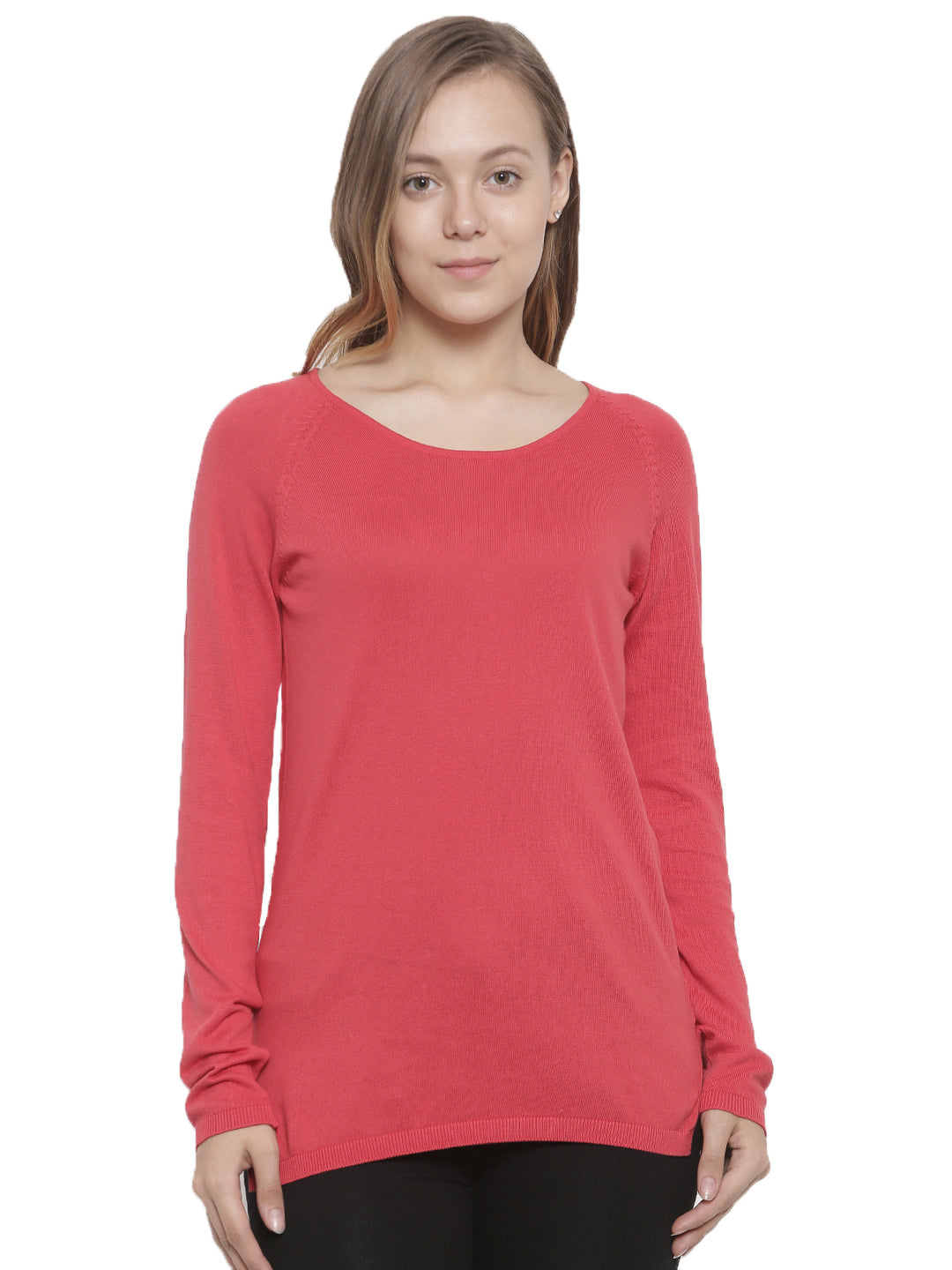 De Moza Women's Sweater Round Neck Raglan Sleeve Solid Cotton Red - De Moza (4465242210367)