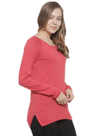 De Moza Women's Sweater Round Neck Raglan Sleeve Solid Cotton Red - De Moza (4465242210367)