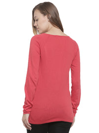 De Moza Women's Sweater Round Neck Raglan Sleeve Solid Cotton Red - De Moza (4465242210367)