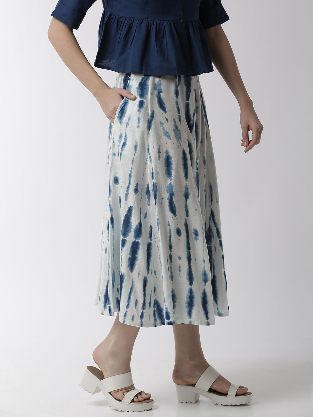 De Moza women's Printed Culottes Woven Bottom Rayon Indigo Blue - De Moza (4704708591679)