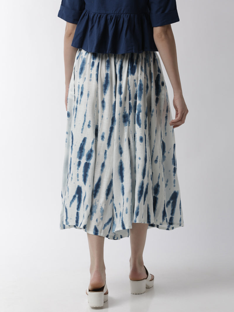 De Moza women's Printed Culottes Woven Bottom Rayon Indigo Blue - De Moza (4704708591679)