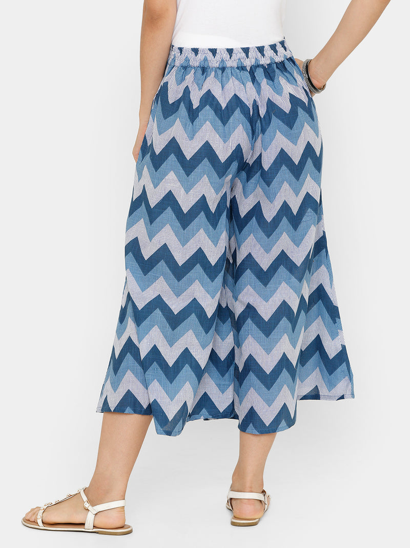 De Moza women's Printed Culottes Woven Bottom Cotton Indigo Blue - De Moza (4704708657215)