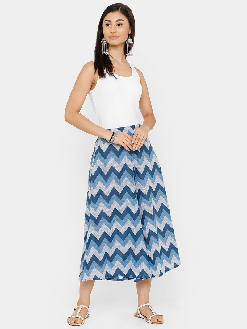 De Moza women's Printed Culottes Woven Bottom Cotton Indigo Blue - De Moza (4704708657215)