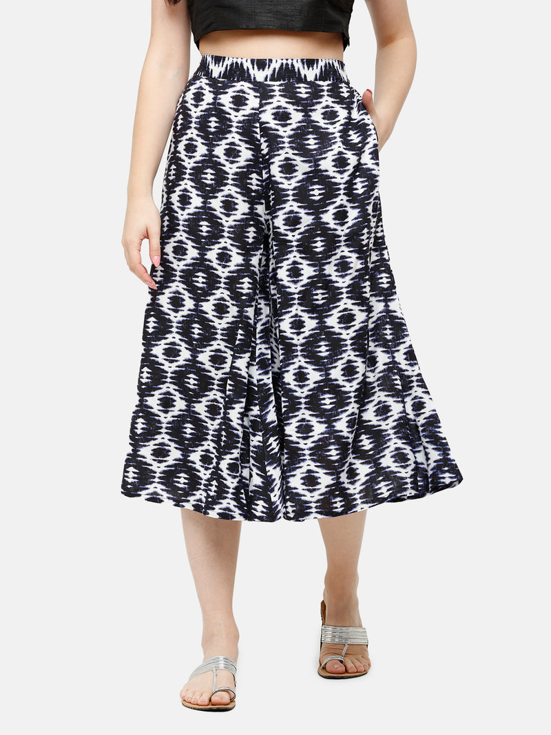 De Moza Women's Culottes Woven Bottom All Over Print Rayon Indigo Blue - De Moza (4885588574271)